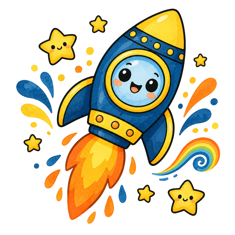 Rajzolt chibi rakéta csillagokkal